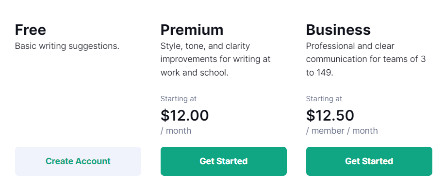 Grammarly Pricing Plan - Wordtune vs Grammarly