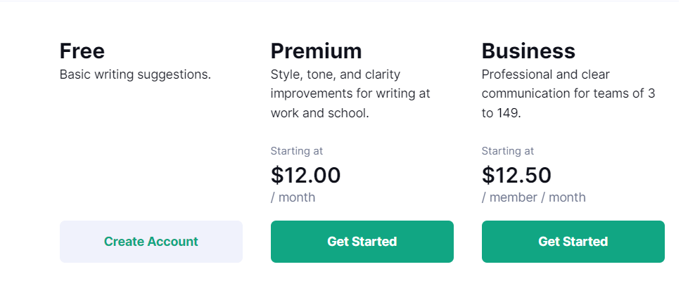 Grammarly Pricing Plan - AI Writing Software