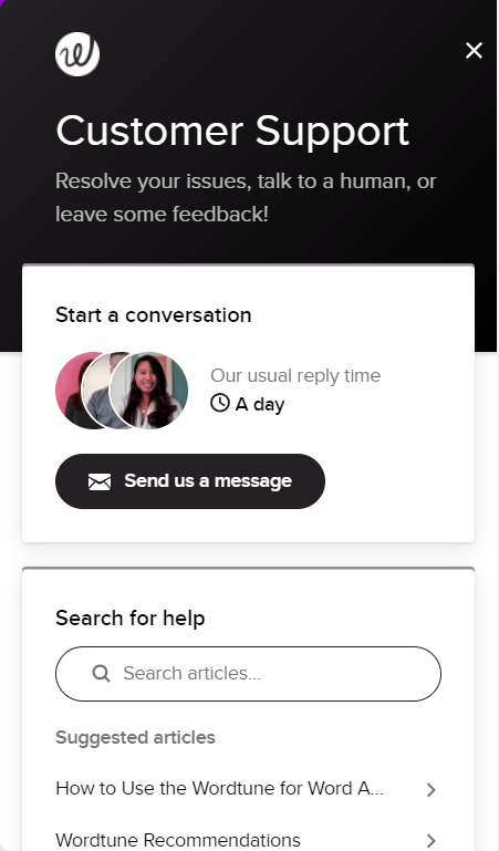 Wordtune Customer support