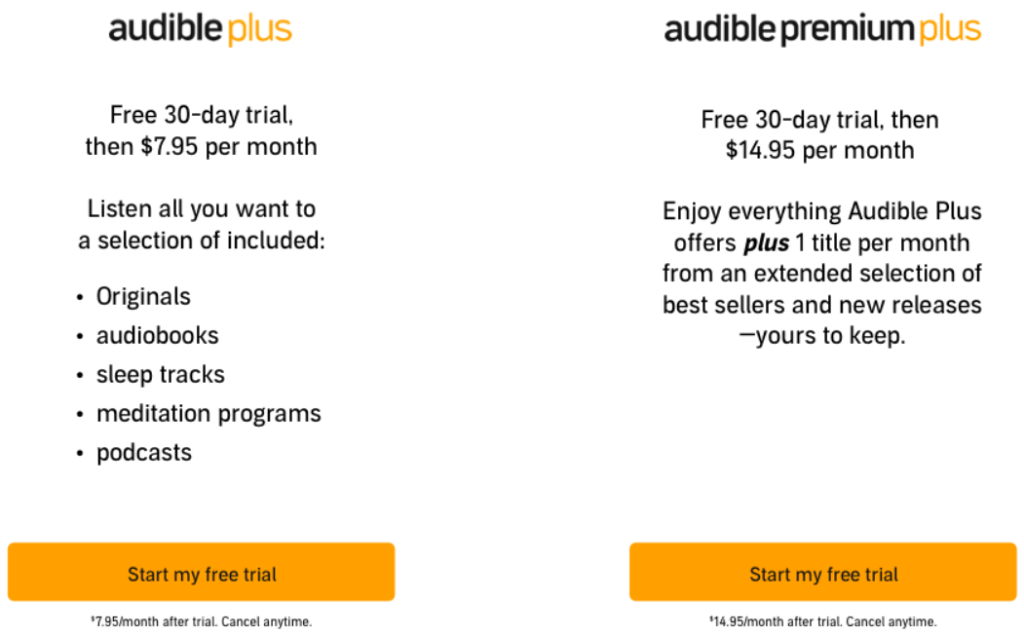 Audible Pricing Plan