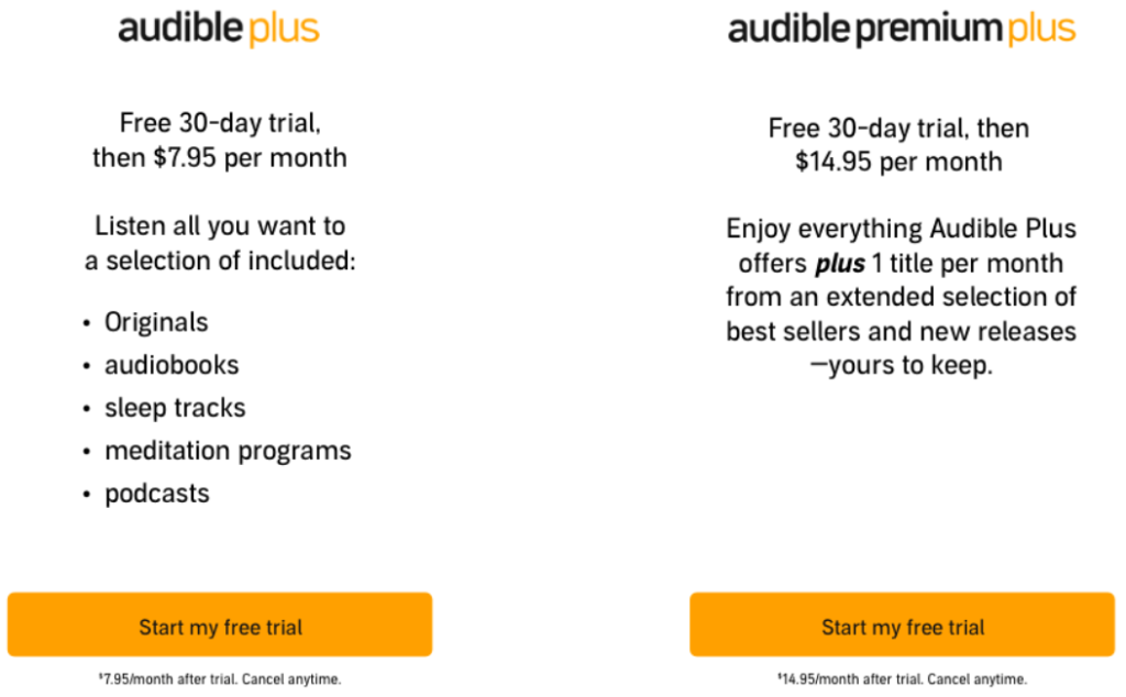 Audible Pricing Plan