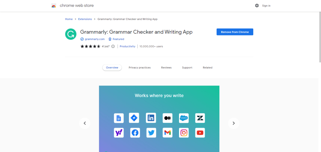 Grammarly Chrome extension 