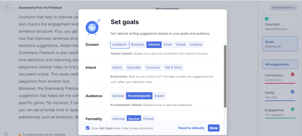 Grammarly - Set Goals