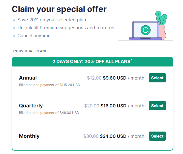 Grammarly Premium Pricing