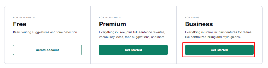 Grammarly Choose Businss Plan