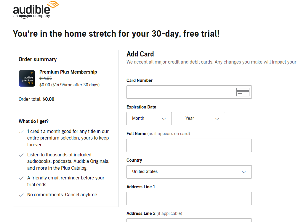 Audible Card Details